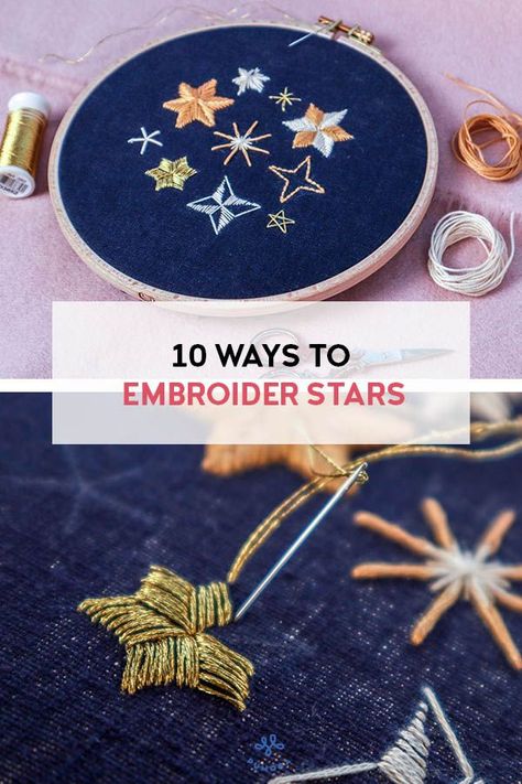 embroidery patterns Embroider Stars Tutorial, Hand Embroidered Stars, Embroidered Stars Simple, Star Embroidery Stitch, How To Embroider A Star, Embroidery Stars Tutorial, Embroider Star, Embroider Stars, Star Embroidery Pattern