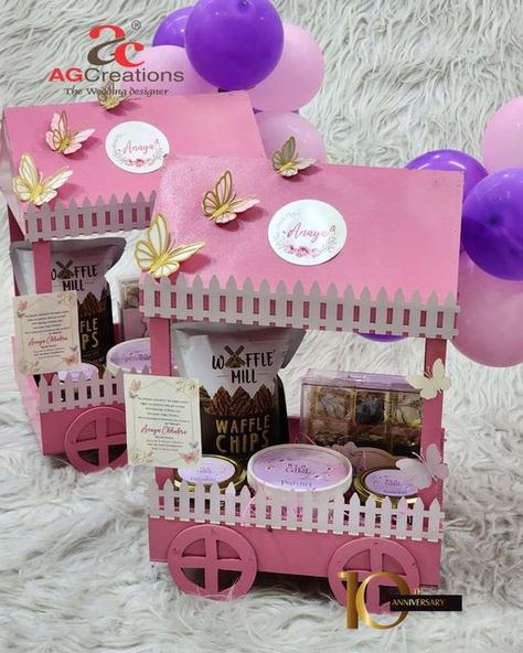 AG CREATIONS®️ on Instagram: "Gifting Dreams... A Little Butterfly Has Arrived... It's A Girl... Baby Announcement Hampers... Proud Parents: @aayushi__chhabra19 @ravnit1909 #babyannouncement #baby #babyshower #babygirl #babyboy #pregnancyannouncement #newbaby #babyannouncementideas #newborn #birthannouncement #birthday #babyontheway #itsaboy #handmade #babyshowergift #welcomehome #babygifts #bigbrother #babygift #weekspregnant #gifts #boymom #momtobe #itsagirl #agcreationsindore" Birth Announcement Hampers, Baby Hampers Packaging, Baby Announcement Hampers, Baby Birthday Design, Girl Baby Announcement, Kids Hamper, Baby Shower Return Gifts, Baby Shower Hamper, Butterfly Birthday Theme