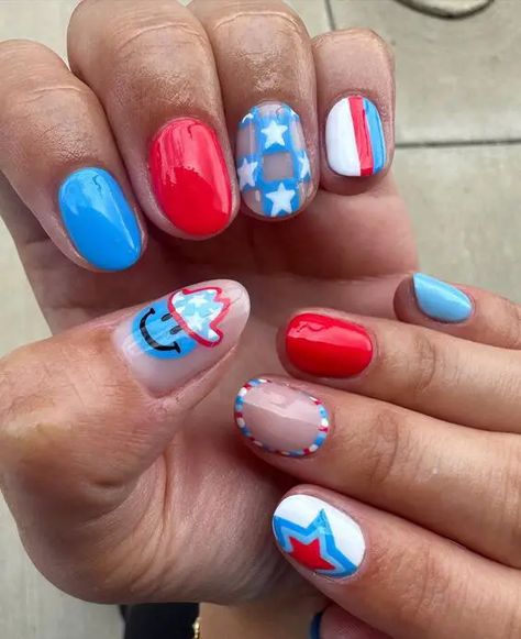 20 Stunning 4th of July Nail Designs for Patriotic Celebrations 2024 4 Of July Nails, Pride Nail Ideas, July Themes, Red White And Blue Nails, Pride Nail, 4th Of July Nail, Patriotic Nails Design, Long Gel Nails, America Nails