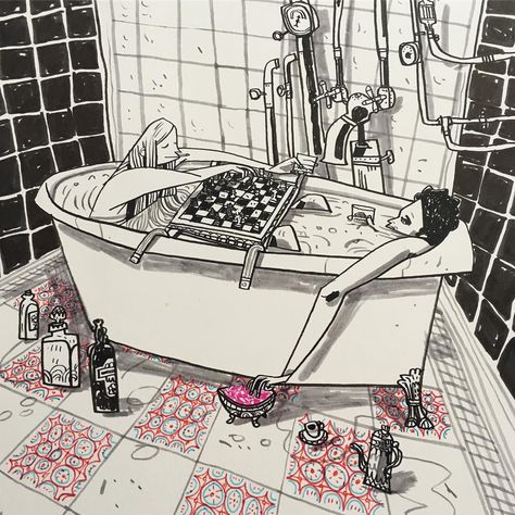 Sketching Landscape, Mini Sketches, Bathtub Art, Street Art Fashion, Chess Art, Barbara Kruger, Comics Illustration, Color Script, Dark House