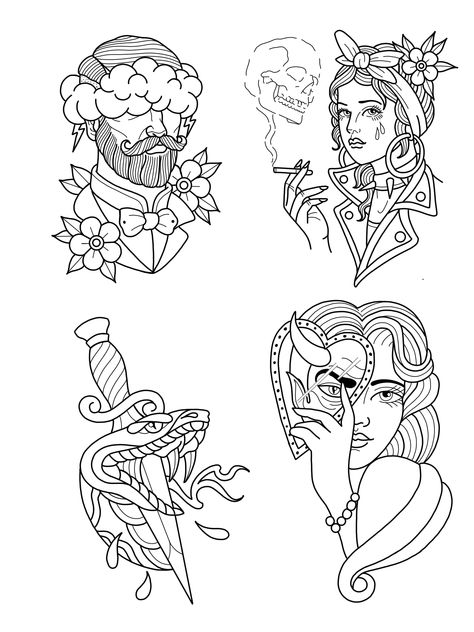 Neo Traditional Tattoo Stencil, Christmas Flash Tattoo, Coexist Tattoo, Tattoo Stencils Outline Design, American Traditional Tattoo Flash, Traditional Tattoo Black And White, Traditional Tattoo Outline, Halloween Tattoo Flash, Traditional Tattoo Flash Sheets