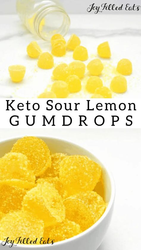 Sour Lemon Gumdrops - Low Carb, Keto, Sugar-Free, THM FP - If you haven't tried making your own homemade low carb gumdrops, you are missing out! This sour lemon gummy recipe comes together in just a few minutes! And they are very kid-friendly! #lowcarb #lowcarbrecipes #lowcarbdiet #keto #ketorecipes #ketodiet #thm #trimhealthymama #glutenfree #grainfree #glutenfreerecipes #recipes #desserts #dessertrecipes #ketodessert #lowcarbdessert #sugarfree #dairyfree #snack #candy #sour #gummies Gumdrop Recipe, Gummy Recipe, Candy Gummies, Candy Sour, Sour Gummies, Tartiflette Recipe, Healthy Gummies, Jello Jigglers, Thm Fp