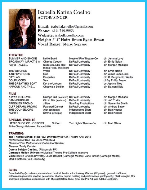 Actor Resume Template No Experience, Actor Resume, Dance Resume, Acting Resume Template, Acting Resume, Acting Auditions, Teaching Theatre, Job Resume Examples, Resume Layout