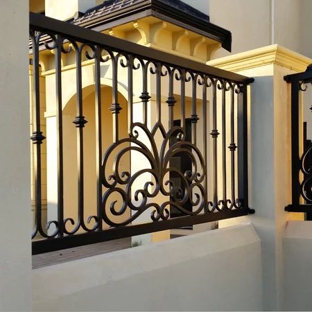 Wrought Iron Gates and Infils - Traditional - Melbourne - by Unique Wrought Iron | Houzz Wrought Iron Gates Entrance Front Entry, Wrought Iron Fences And Gates, Balcony Handrail, Fences Design, Rod Iron Fences, Wrought Iron Gate Designs, Lighting Units, Iron Balcony Railing, Home Window Grill Design