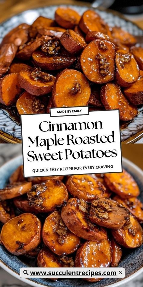 Treat yourself to Cinnamon Maple Roasted Sweet Potatoes, a comforting side dish that’s bursting with flavor. The perfect balance of sweetness and spice makes these roasted potatoes a family favorite! Walnut Topping, Perfect Roast Turkey, Maple Syrup Glaze, Maple Sweet Potatoes, Sweet Potato Recipes Roasted, Sweet Potato Thanksgiving, Glazed Sweet Potatoes, Sweet Potatoes Recipe, Sweet Potato Slices