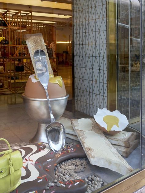 Mulberry Eggstravaganza: Easter Egg and Soldiers! | The Terrier and Lobster Easter Window Display, Eggs And Soldiers, British Lifestyle, Store Window Display, Visual Merchandising Displays, Store Window Displays, Retail Windows, Shop House Ideas, Store Windows