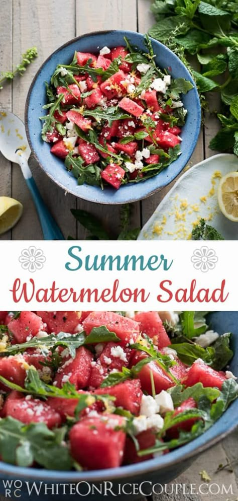 Arugula Watermelon Feta Salad, Watermelon Feta Salad Recipes, Watermelon Arugula Salad, Watermelon Salad Recipes, Feta Salad Recipe, Watermelon Feta Salad, Mint Salad, Watermelon And Feta, Feta Recipes