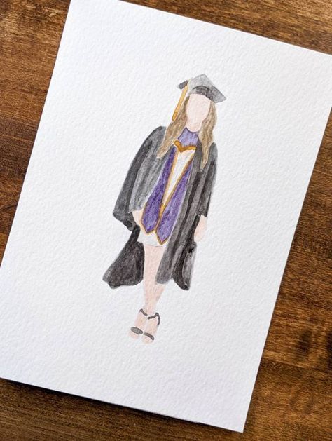 5x7 Watercolor Graduation Painting | Graduation Gift | Graduation Picture | Watercolor Portrait | Best Friend Portrait #minimalistart #facelessportrait #personalisedportrait #minimalistdrawing #birthdaygiftideas Graduation Painting, College Drawing, Watercolor Graduation, Family Portrait Painting, Drawing Details, Gift For Graduation, Graduation Picture, Custom Watercolor Portrait, Graduation Portraits