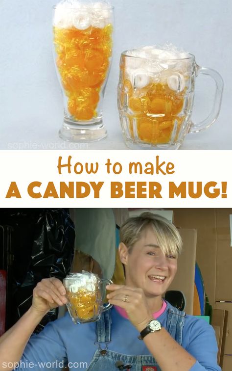 Need a fun handmade gift for Father's Day? How about this fun and easy candy beer mug?Video tutorial by Sophie's World Beer Mug Gifts Ideas Filled, Liquor Gift Baskets, Beer Olympic, Sophie's World, Liquor Gifts, Easy Candy, Diy Beer, Easy Diy Gifts, Water Beads