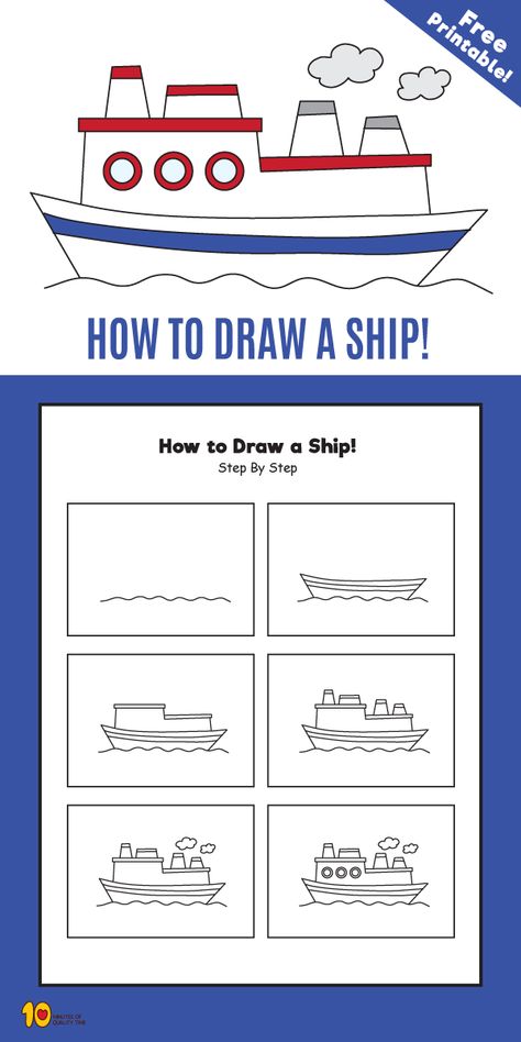 How to Draw a Ship Step by Step for Kids Simple Ship Drawing, Draw A Pirate Ship, Easy Ship Drawing, Ship Doodle, Draw A Boat Easy, How To Draw A Battleship, Ship Drawing For Kids, Drawing Boats Step By Step, Pencil Sketch Tutorial