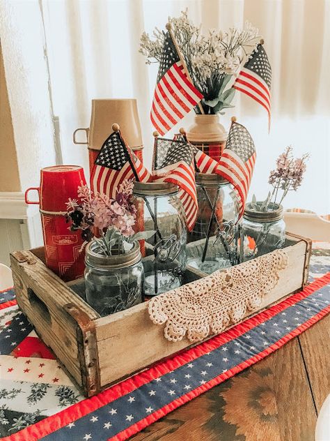 Farmhouse Summer Decor, 4th July Crafts, Fourth Of July Decor, American Flags, Patriotic Crafts, Americana Decor, 4th Of July Celebration, 4th Of July Decorations, Patriotic Holidays