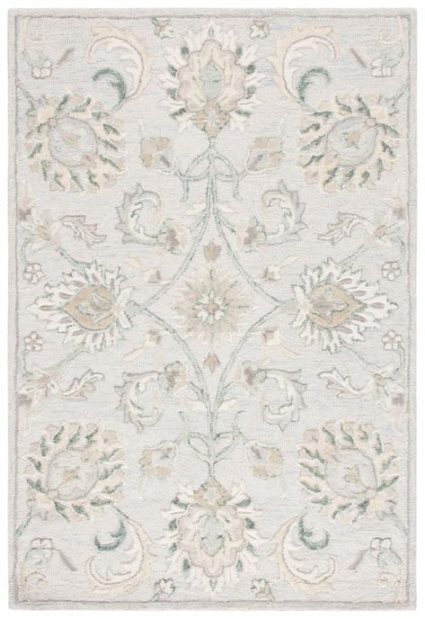 Safavieh Glamour Delphi 5 x 8 Wool Gray/Light Blue Indoor Floral/Botanical Farmhouse/Cottage Area Rug in the Rugs department at Lowes.com Color Painting Ideas, Kitchen Living Room Ideas, French Country Interiors, Rug Placement, Beach House Living Room, Country Interiors, Classic Rug, Safavieh Rug, Light Blue Rug