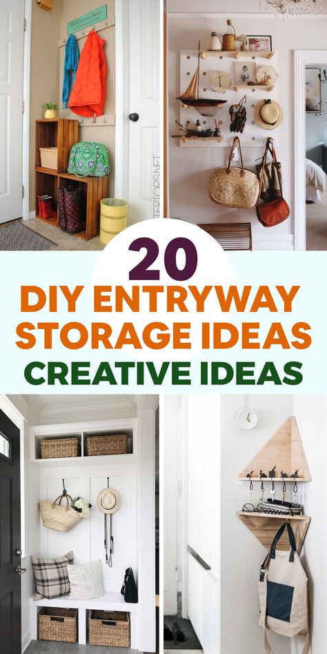 Elevate the functionality of your entryway with creative DIY storage ideas that will keep clutter at bay and enhance organization. Give new life to a vintage wooden crate by transforming it into a chic wall-mounted storage unit. Install hooks on the bottom for hanging coats and add stylish baskets for storing shoes or accessories. For an alternative approach, repurpose an old bench into a practical shoe storage bench by incorporating cubby shelves or baskets underneath. Enjoy a refreshed entranc Keys And Wallet Storage Entryway, Front Door Storage Entryway, Diy Entryway Storage, Entryway Storage Ideas, Space Hallway, Diy Storage Ideas, Diy Mosquito Repellent, Old Wooden Crates, Entry Storage