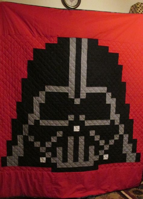 Darth Vader Quilt, Star Wars Quilts, Pixel Blanket, Star Wars Quilt, Patchwork Star, Dark Vader, Star Wars Crochet, Quilt Star, Fun Quilts