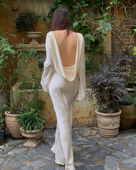 Backless Silk Wedding Dress, Boat Neck Wedding Dress With Sleeves, Prom Dress Silk, Simple Maxi Dress, Bride Things, Prom Dress Elegant, Simple Maxi, Elegant Evening Gown, Maxi Dress Elegant