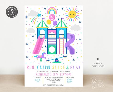 Playground Party Invitations, Playground Birthday Party Ideas, Park Birthday Party Invitations, Park Birthday Invitations, Playdate Invitation, Park Party Invitation, Playground Birthday Party, Playground Party, Dinosaur Party Invitations