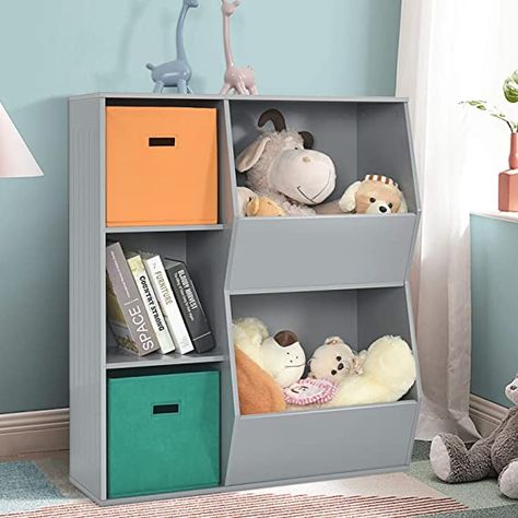 Amazon.com: Costzon 5 Cubbies Kids Toy Storage Organizer with Bookcase, Children Bookshelf and Toy Storage Bins for Toddlers, Wooden Toy Organizers and Storage Cabinet for Kids Play Room Nursery Daycare (Gray) : Home & Kitchen Kids Storage Shelves, Corner Cabinet Organization, Toy Storage Cabinet, Kids Toy Storage, Toy Storage Organizer, Toy Storage Bins, Cabinet Shelf, Toy Storage Organization, Shelf Organizer