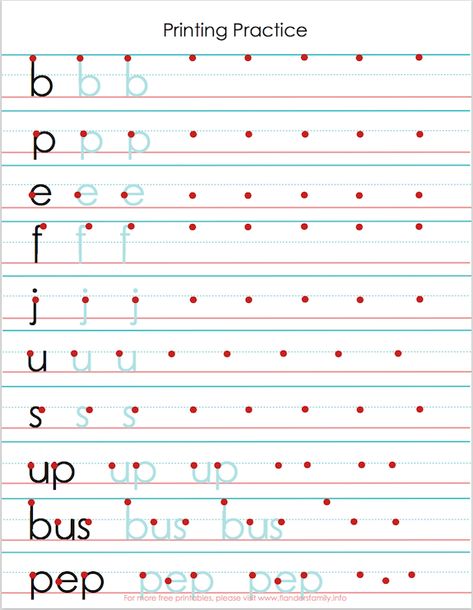 Free Printing Practice Sheets to help with letter reversals | from www.flandersfamily.info Printing Practice Sheets, Printing Worksheets, Free Printable Handwriting Worksheets, Penmanship Practice, Handwriting Practice Paper, Alphabet Handwriting Practice, Letter Reversals, Writing Practice Sheets, Printable Alphabet Worksheets