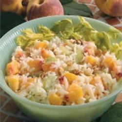 Peachy Rice Salad - Allrecipes.com Peach Rice, Bedford Virginia, Rice Salad Recipes, Peach Recipes, Peach Salad, Fresh Peaches, Slaw Recipes, Rice Salad, Peach Recipe