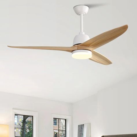 George Oliver 56'' Nicola 3 - Blade LED Propeller Ceiling Fan with Remote Control and Light Kit Included & Reviews | Wayfair Bedroom Fan, Pitched Ceiling, Wood Ceiling Fans, Modern Ceiling Light Fixtures, Propeller Ceiling Fan, Ceiling Fan Bedroom, Ceiling Fans Without Lights, Ceiling Fan Blades, Remote Control Light