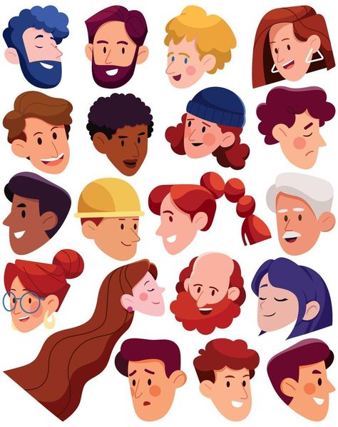 Flat Design Heads Flat Illustration Characters, Children Character Design, Flat Character Design, Narrative Illustration, Vector Illustration People, Flat Character, Vector Characters, Adobe Illustrator Design, Illustration Art Kids