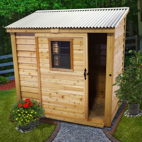 Outdoor Living Today 8 ft. D x 4 ft. D Sliding Door Cedar Wood Storage Shed | Wayfair Cedar Shed, Cedar Walls, Cedar Roof, Wood Storage Sheds, Barn Style Doors, Shed Kits, Cedar Siding, Wood Shed, Bike Shed