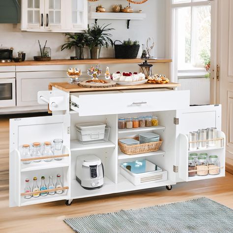 PRICES MAY VARY. [Spacious Drawer with Dividers] Experience versatile storage with extra-large drawer, ideal for neatly organizing kitchen essentials like utensils, silverware, and glassware. With included dividers, categorize items effortlessly for easy retrieval, ensuring a tidy and organized kitchen space. [Internal Storage Racks] Inspired by the functionality of refrigerator doors, our kitchen island features internal storage racks that maximize storage capacity while minimizing space usage. Kitchen Ideas For Small Spaces Apartment, Island For Small Kitchen, Small Kitchen Room Design, Extra Kitchen Storage Ideas, Mini Kitchen Ideas, Tiny Kitchen Inspiration, Small Room Solutions, Diy Kitchen Hacks, Refrigerator Doors