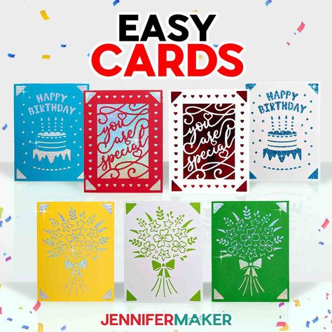 Cricut Birthday Cards: Easy New Designs that POP! How To Make Birthday Cards With Cricut, Diy Cards With Cricut, Christmas Day Countdown, Holiday Place Cards, Craft Paint Storage, Craft Organization Diy, Diy Sharpie Mug, Paper Flower Wall Art, Cricut Birthday Cards