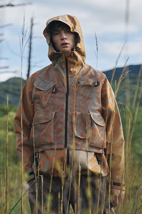 SOUTH2 WEST8 Spring/Summer 2025 Collection | Hypebeast Hiking Outfit Men, Tenkara Fly, Fish Silhouette, Camouflage Cargo Pants, Denim Projects, Brand Magazine, Futuristic Fashion, Outdoor Fashion, Hiking Outfit