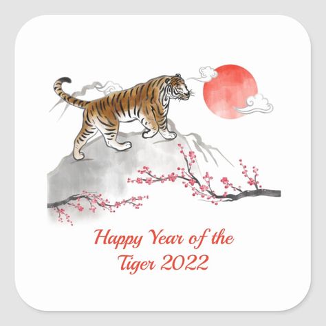 Asian New Year, New Year Stickers, Year Of The Tiger 2022, Birthday Card Template Free, Chinese New Year Card, Chinese Astrology, Birthday Card Template, Year Of The Tiger, Classic Card