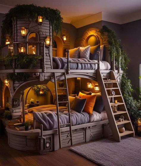 Bunk Room Ideas, House Bunk Bed, Harry Potter Room Decor, Dream Bedroom Inspiration, Kids Loft Beds, Nursery Room Boy, Cozy Room Decor, Cute House, Creative Furniture