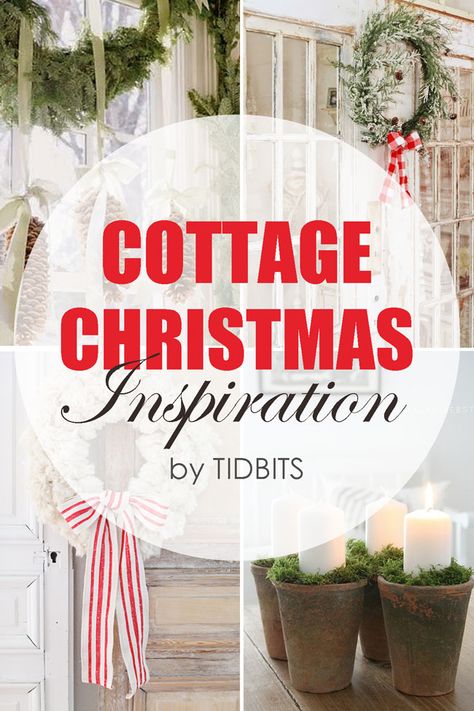 Cottage Christmas Tree Decor, Simple Cottage Christmas Decor, Cottage Style Christmas Decor, Christmas Cottage Decor Ideas, Christmas Cottage Exterior, Christmas Cottage Decor, Cottage Christmas Decorating, Cottage Christmas Decor, Christmas Everyday