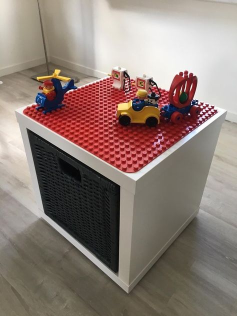 LEGO Duplo play and store box Duplo Storage, Lego Duplo Table, Duplo Table, Lego Play Table, Toddler Play Table, Hackers Ikea, Lego Storage Boxes, Ikea Kallax Shelf, Kallax Shelving Unit