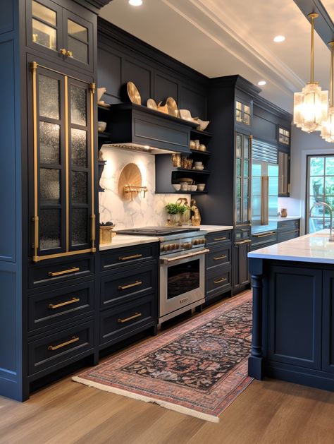 Cafehailee - Graceful kitchen decor 😍😘 Small Elegant Kitchen, Kitchen Indian Style, Butter Pantry, Kitchen American Style, Colonial Kitchen Ideas, Dark Blue Kitchen, Colonial Kitchen, White Room Decor, Modular Kitchen Designs