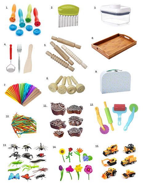 Our Favourite and Most Used Play Dough Tools and Materials for the Under Twos!! Easy Homemade Playdough, Diy Play Doh, Play Doh Tools, Play Doh Activities, Playdough Tools, Kids Play Dough, Dog Tools, Cardboard Suitcase, Play Dough Sets