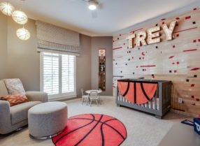 Basketball Nursery, Boys Basketball Bedroom, Den Interiors, Basketball Theme Room, Sports Room Boys, Sports Nursery Theme, Home Office Furniture Design, Basketball Room, Get Design