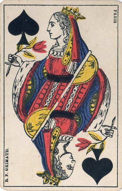 cartesbas010 | Flickr - Photo Sharing! Playing Card Crafts, Play Your Cards Right, Queen Style, Playing Cards Art, Playing Cards Design, Notre Dame Football, Vintage Playing Cards, Occult Art, Jules Verne