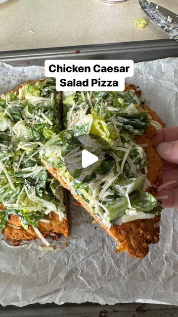 Ashly | Easy Recipes on Instagram: "Caesar Salad Pizza with a Chicken Crust!   If you love a good Caesar salad or looking for something to add to your lunch/dinner rotation, this pizza is a must try! It’s a yummy and easy way to switch up the classic salad. Spotted it on my feed by @mamacookslowcarb and finally had to give it a try!     What I used: 12.5 oz Can of Chicken 1 large egg 1/2 cup Parmesan cheese 1/4 cup breadcrumbs (this is optional but I like the extra texture/crunch it gives)  Season to your liking! I used garlic powder, pepper, paprika, and red pepper flakes   Bake at 375 for 30-35 minutes!    Once the crust is finished. Add a layer of Caesar dressing then top it with the salad. That it!    You can totally get creative with this and add different toppings, etc." Cesar Salad Pizza, Cesar Salad Pizza With Chicken Crust, Chicken Caesar Salad Pizza, Chicken Caesar Pizza, Chicken Crust Caesar Salad Pizza, Caesar Salad Pizza, Chicken Crust, Salad Pizza, Parmesan Pizza