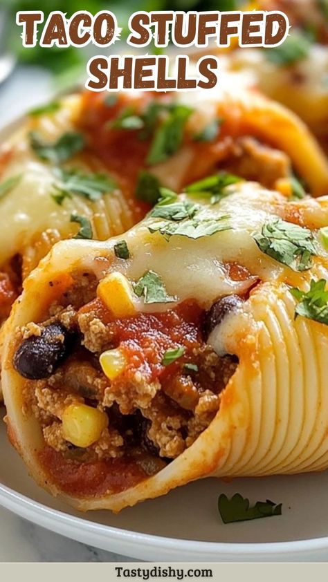 Taco Stuffed Shells Soft Shell Tacos Recipe Ground Beef, Ranch Chex, Mexican Stuffed Shells, Taco Recipes Ground Beef, Healthy Holiday Treats, Seasoned Ground Beef, Homemade Spice Mix, Red Meat Recipes, Pumpkin Spice Muffins