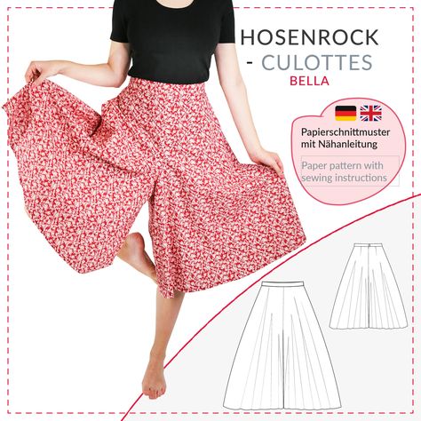 Fall in love with the trendy culotte trousers and create your own culotte skirt Discover our high-quality patterns and instructions to make your own culotte trousers or culotte skirt. With our paper patterns, you're guaranteed to create a stylish look that will make you a head-turner. Our culotte trousers are not only comfortable and breezy, but also totally on trend. Perfect for summer or a chic business look. Let your DIY creativity run wild and design your individual culotte trousers or culot Culottes Pattern, Sewing Patterns Skirt, Dirndl Skirt, Clothes Sewing, Sewing Skirts, Sewing Thread, Pants Pattern, Skirt Pattern, Sewing Clothes