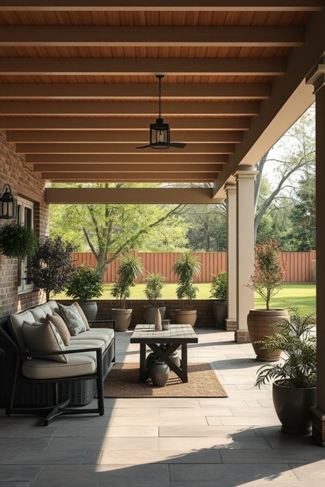 Looking to elevate your outdoor living space? Discover 15 stunning ideas for covered patios that bring comfort and style to any backyard! From inviting furnishings to cozy fire pits, we have creative solutions to inspire your perfect retreat. Each idea ensures that you not only protect yourself from the weather but also create a beautiful atmosphere. Transform your patio into a relaxing oasis with these fabulous tips and inspirations! Covered Patio Ranch House, Covered Patio Fire Pit Ideas, Covered Stone Patio, Lean To Back Porch Patio, Texas Backyard Patio Ideas, Patio With Screened In Porch, Simple Covered Patio Ideas, Covered Porch Flooring Ideas, Partially Enclosed Patio Ideas