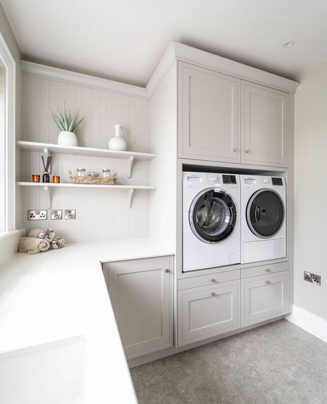 _Transform your everyday routine with a beautifully designed utility room that makes laundry and household tasks a breeze. ⁠ ⁠ With clever storage solutions, dedicated spaces for your appliances, and durable, stylish finishes.⁠ ⁠ Link in bio 🔗⁠ ⁠ #danielgeorgekitchens #kitchen #kitchendesign #interiordesign #home #kitchenideas #selfbuilder #selfbuild #selfbuildireland #selfbuider #kitchendesigner #kitchenshowroom #kitcheninspiration #kitchenplanning #livingroom #pantry #living #luxuryhome Hallway Utility Room, U Shaped Utility Room, Large Utility Room Ideas Layout, L Shape Utility Room Ideas, Utility Room And Pantry Combo, Tiled Utility Room, Utility Mud Room Ideas, Howdens Utility Room, Large Utility Room Ideas