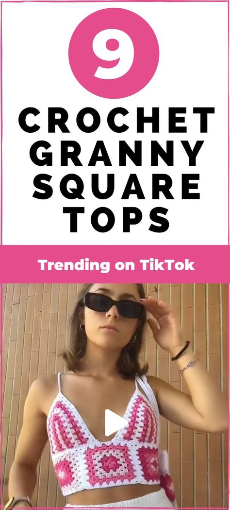 Granny Square Tops are trending like fire these days on TikTok. Have a look at these 9 awesome Granny Square Top ideas, from halter necks, crop tops, v-necks & even wrap arounds! Crochet Granny Square Crop Top Pattern Free, Granny Square Top Free Pattern, Crochet Tops Free Patterns Granny Square, Granny Square Tops Free Patterns, Granny Square Top Pattern, Granny Square Halter Top, Granny Square Tank Top, Crochet Tops Aesthetic, Free Crochet Top Patterns