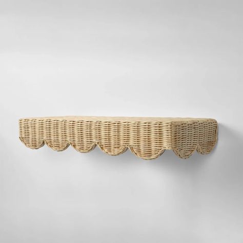 Rattan Wall Shelf, Scalloped Shelf, Scallop Skirt, Rattan Shelf, Lakeside Retreat, Book Ledge, Shelf Hooks, Rattan Wall, Scalloped Skirt