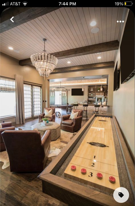 Basement Games, Pool Table Room, Shuffle Board, Home Game Room, Fun Room, Game Room Basement, Basement Living Rooms, Game Room Family, Game Room Bar