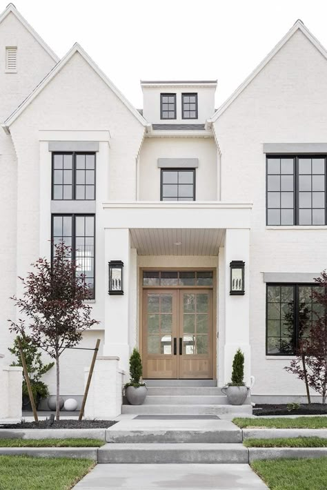 White House With Black Windows, House With Black Windows, Tudor Style Homes, Modern Farmhouse Exterior, Tudor House, Black Windows, Farmhouse Exterior, Exterior Home, Exterior Ideas