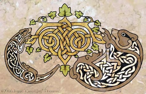 Otter and Bear by https://www.deviantart.com/illahie on @DeviantArt Otter Tattoo, Celtic Bear, Celtic Animals, Bear Tattoo, Book Of Kells, Celtic Patterns, Celtic Knotwork, Celtic Tattoos, Celtic Style