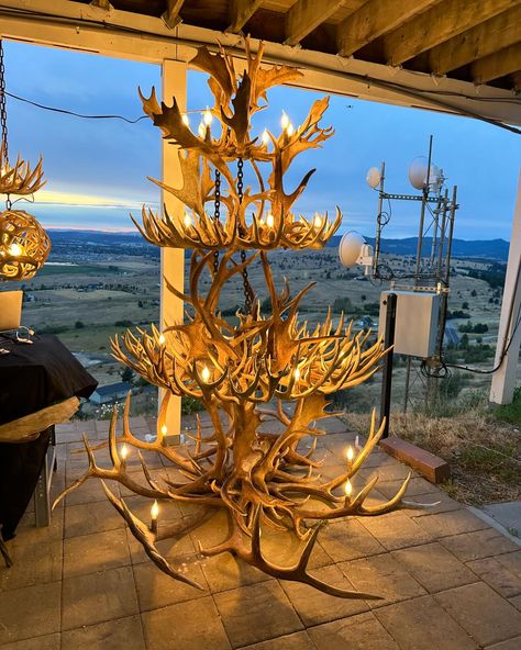 More pics to come of this 8 foot tall by 6 foot wide multi species antler chandelier. It has Elk, Red Stag, Moose, Fallow Deer, Mule Deer and Whitetail deer. #antlerchandelier #giantchandelier #antlerart #antlers Mountain Hut, Red Stag, Antler Art, Fallow Deer, Antler Chandelier, Mule Deer, Whitetail Deer, White Tail, Deer Antlers