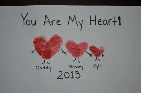 Thumb print heart family. Thumb Print Ideas, Heart Fingerprint, Thumb Print Heart Painting, Thumb Couple Painting, Thumb Print Heart, Thumb Heart Painting, Finger Print Valentine Crafts For Kids, Finger Print Heart, Couple Thumb Print Painting