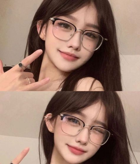 Douyin Makeup With Glasses, Douyin Glasses Makeup, Makeup Ideas With Glasses, Douyin Glasses, Asian Makeup Glasses, Girl With Glasses Aesthetic, Eye Glasses Aesthetic, Eye Makeup For Glasses, Douyin Beauty